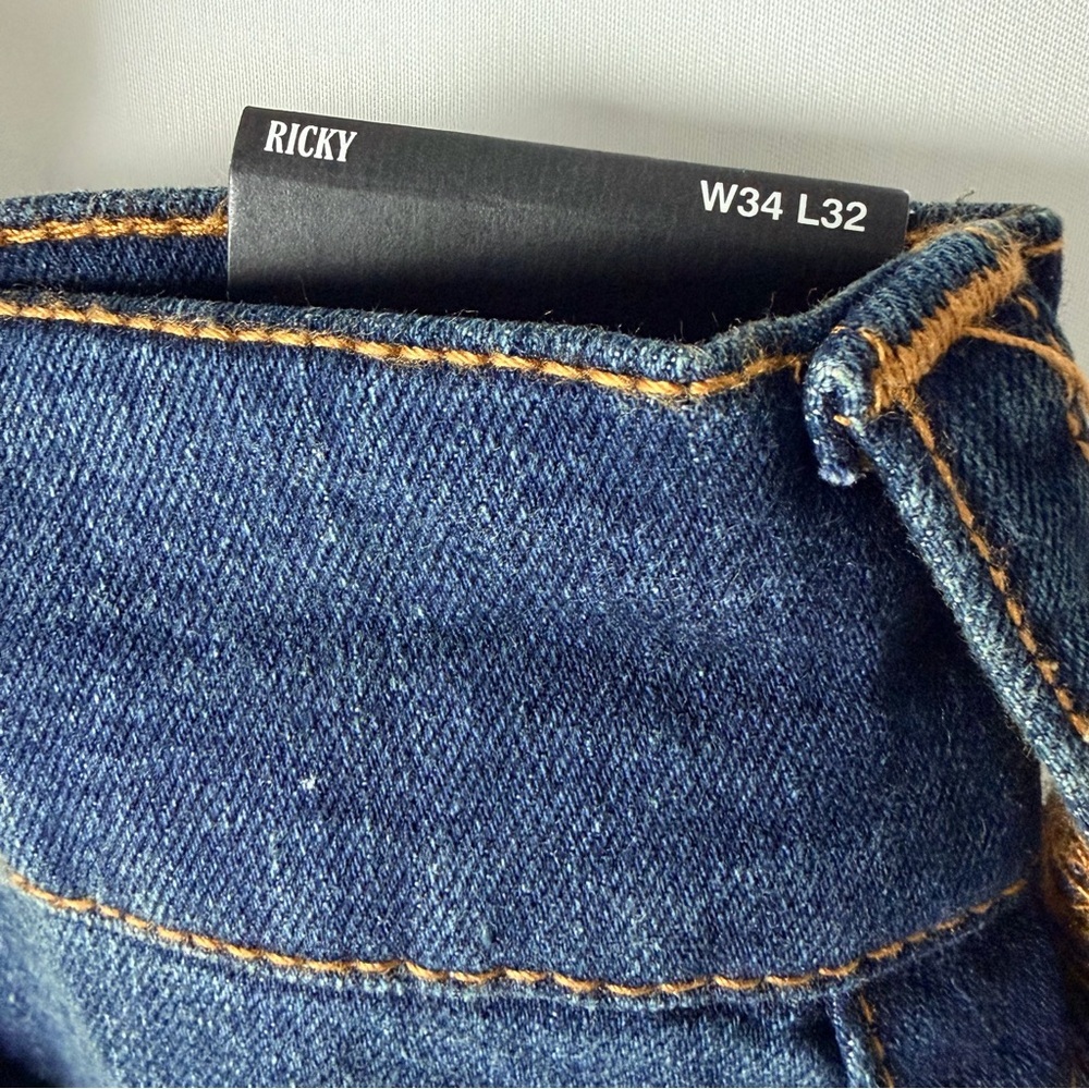 True Religion Ricky Flap Jeans Mens 34x32 Relaxed Straight Dark Wash - Picture 8 of 14